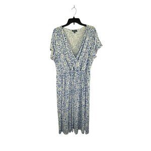 ModCloth Blue White Floral Faux Wrap Midi Dress Size 2X